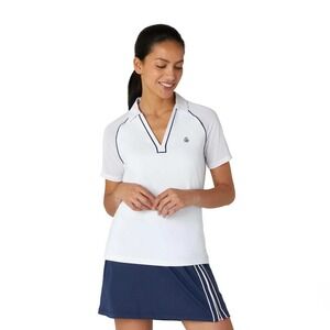 NWT Original Penguin Women's Sport Polo V-Neck Mesh Back Piping White Navy Large